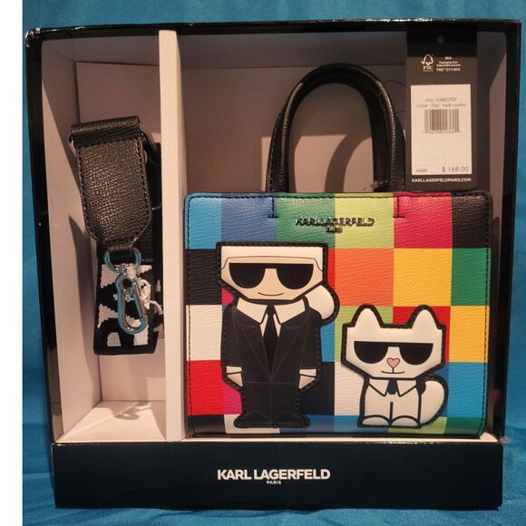NWT & Box Karl Lagerfeld Paris Rainbow Color Block Maybelle Satchel Handbag $168 - Picture 1 of 4